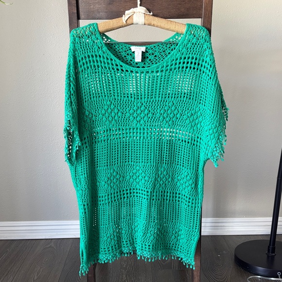 Chico's Sweaters - Chico's Crochet Open Knit Pullover Beach Cover Up Green Size 2